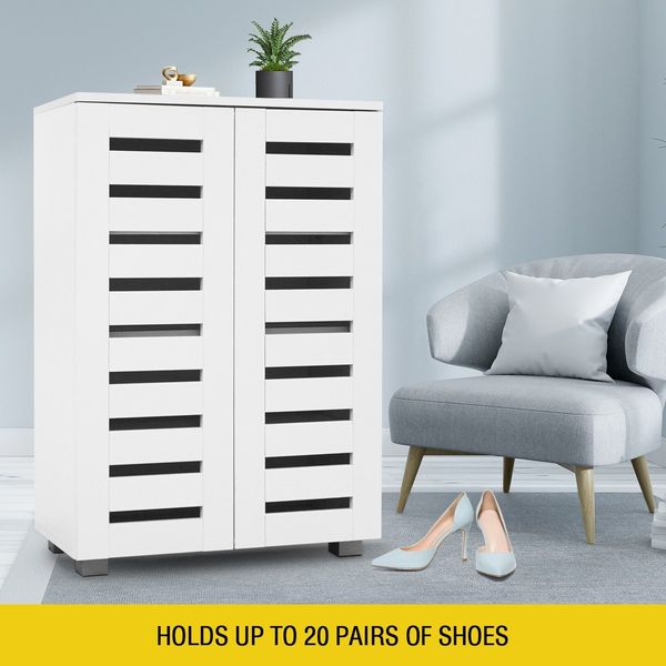 2 Door 20 Pair Shoe Storage Cabinet for Home Entryway Closet