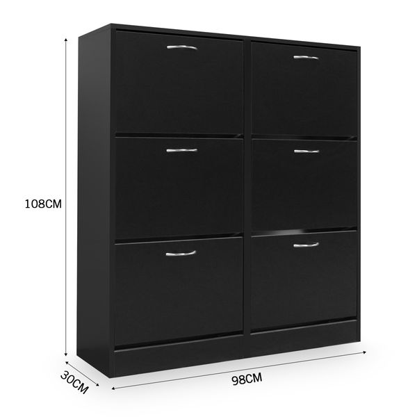 Wood Shoe Cabinet 54 Pairs Shoe Rack Black with 6 Compartments