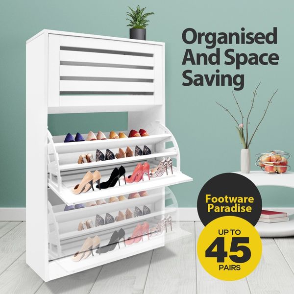 45 Pair Wood Shoe Storage Cabinet 3 Door Shoe Organizer Rack