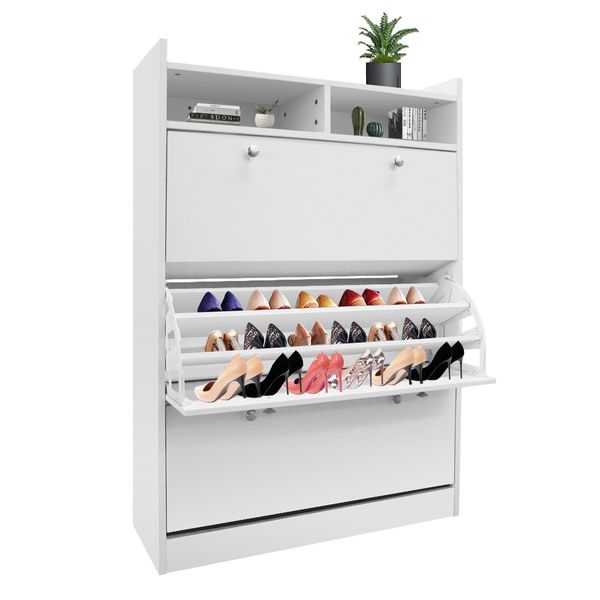 45 Pairs Wood Shoe Cabinet Rack Storage Shelves in White Finish