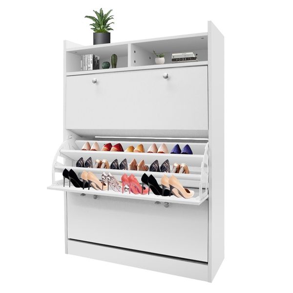 45 Pairs Wood Shoe Cabinet Rack Storage Shelves in White Finish