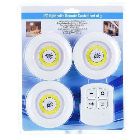 LED Under Cabinet Light Remote Control Battery Operated Closet Wardrobe Bathroom set of 3