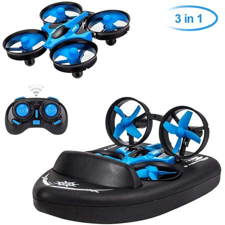 H36F Mini Drone Vehicle Boat 3 in 1 RC Quadcopter with Headless Mode 2.4G Remote Control One Key Return 360