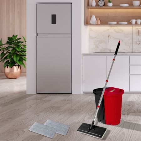 Flat Mop Bucket Floor Cleaner Set Stainless Steel Wet Dry Microfiber Mop Heads