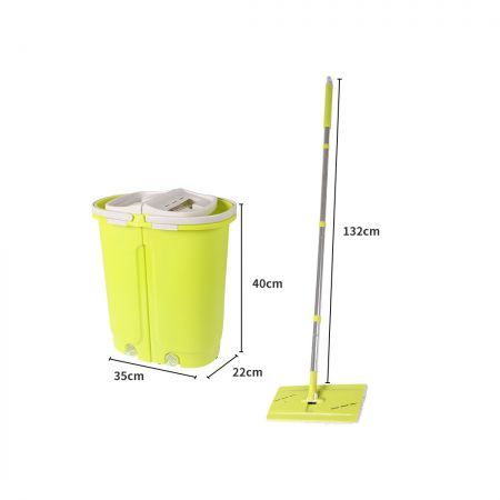 Flat Mop Bucket Floor Cleaner Set Stainless Steel Wet Dry Microfiber Mop Heads