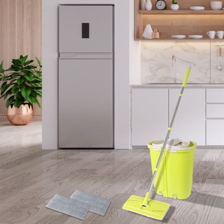 Flat Mop Bucket Floor Cleaner Set Stainless Steel Wet Dry Microfiber Mop Heads