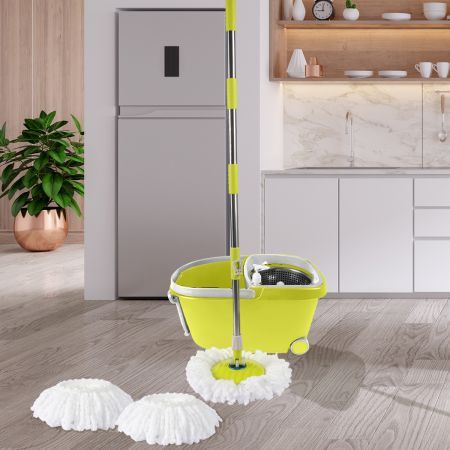 360° Spin Mop Bucket Set Spinning Stainless Steel Rotating Wet Dry Green