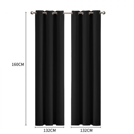 2x Blockout Curtains Panels 3 Layers Eyelet Room Darkening 132x160cm Black