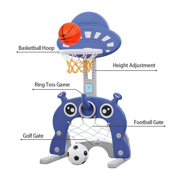 Kids Basketball Hoop Stand Set Ring Toss Golf Game Football Gate Activity Centre Indoor Outdoor Adjustable 5-in-1