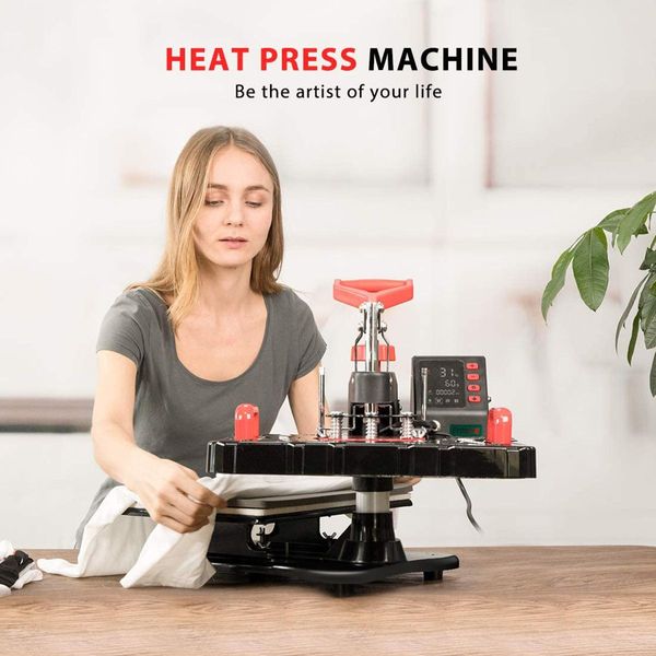 5 In 1 Heat Press Machine Swivel Multifunctional T-Shirt Heat Transfer with LCD Display