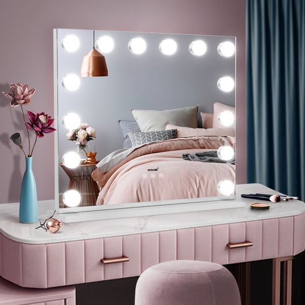 Makeup Mirror Hollywood Style 14 LED Lighted Vanity Mirror Maxkon Adjustable Brightness