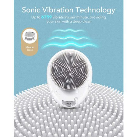 Facial Cleansing Brush|6X Deeper Cleanse 2 in 1 Heated Massager & Sonic Vibrations (White)