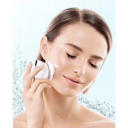 Facial Cleansing Brush|6X Deeper Cleanse 2 in 1 Heated Massager & Sonic Vibrations (White)