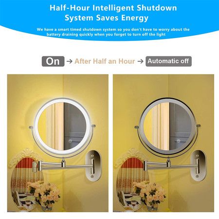 8 inch LED Wall Mounted Makeup Mirror 3 Color Mode USB Charge Touch Screen Adjustable Light  Bathroom Hotels (Sliver)