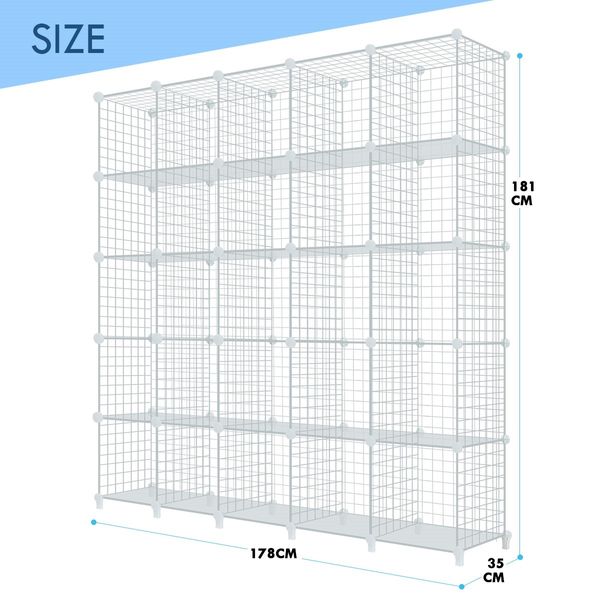 25 Cubes Grid Wire Storage Shelf Cabinet DIY Metal Modular Organizer Rack White