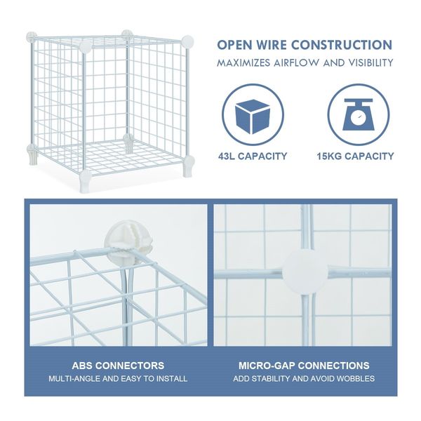 25 Cubes Grid Wire Storage Shelf Cabinet DIY Metal Modular Organizer Rack White