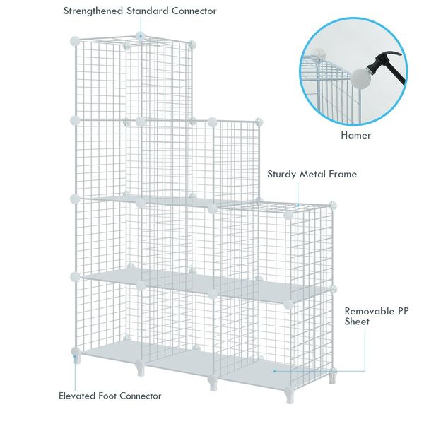 25 Cubes Grid Wire Storage Shelf Cabinet DIY Metal Modular Organizer Rack White