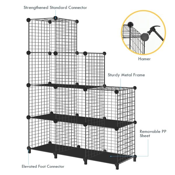 Metal Wire 25-Cube Storage Grid Organizer DIY Modular Cabinet for Toys Books Clothes Black