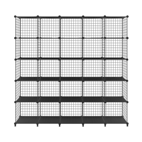 Metal Wire 25-Cube Storage Grid Organizer DIY Modular Cabinet for Toys Books Clothes Black