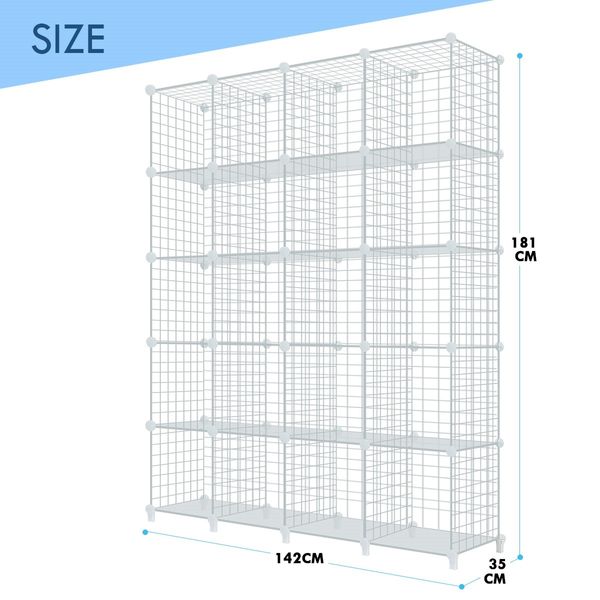 20 Cubes Metal Wire Grid Storage Shelf Modular Organizer DIY Storage Rack White