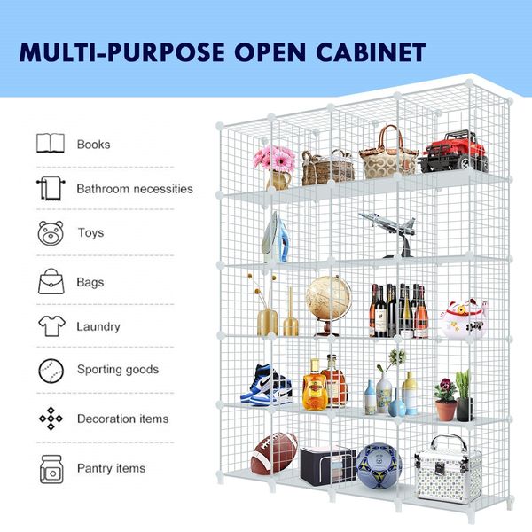 20 Cubes Metal Wire Grid Storage Shelf Modular Organizer DIY Storage Rack White