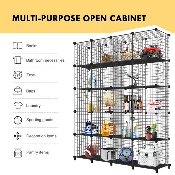 Metal Wire Cube Storage DIY 20 Cubes Modular Storage Shelf Closet Black