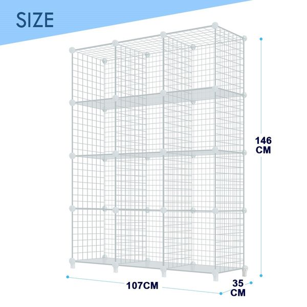 12 Cube Metal Wire Storage Shelf Modular Organizer DIY Storage Rack White