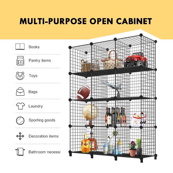 DIY Metal Wire Cube Storage 12 Cubes Modular Storage Shelf Closet Black