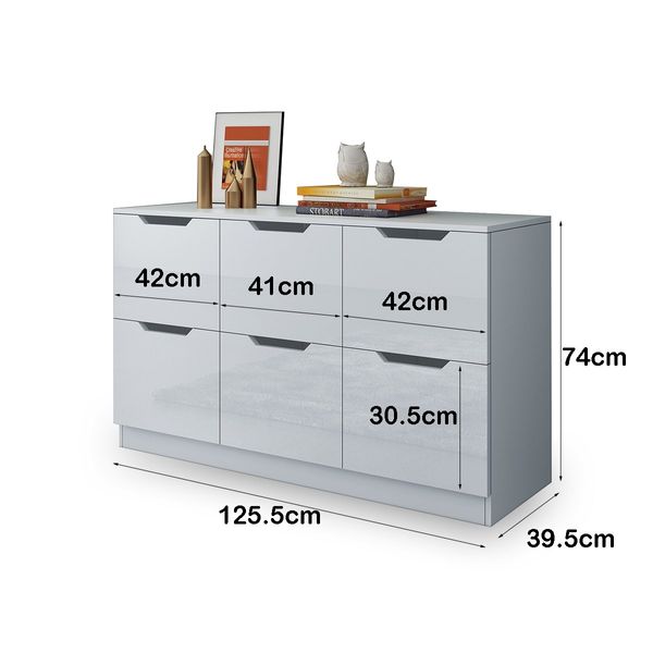 Modern Wooden Chest of Drawers Bedroom 6 Drawers Storage High Gloss Front White