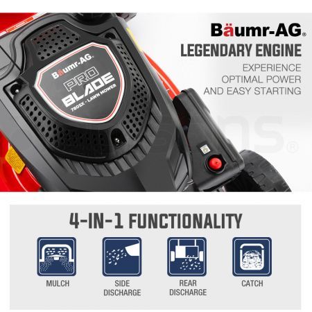 Baumr-AG Lawn Mower 18 Inch 220cc Petrol Self-Propelled Push Lawnmower 4-Stroke