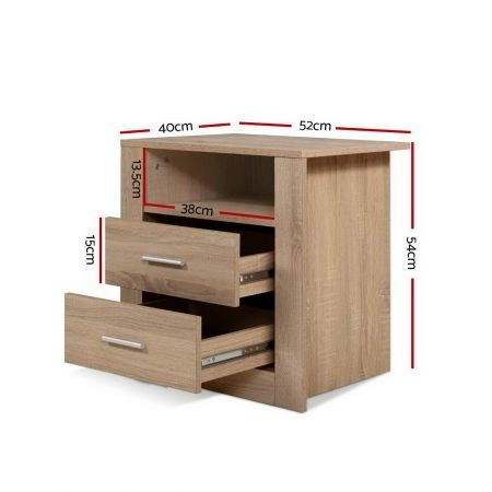 Artiss Bedside Table 2 Drawers with Shelf - TARA Oak