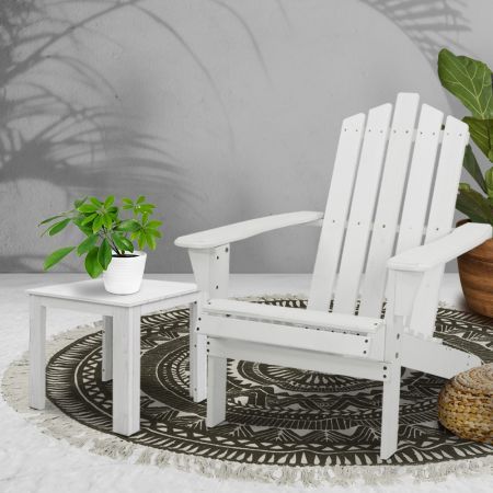 Gardeon 2PC Adirondack Outdoor Table and Chair Wooden Beach Chair Patio Furniture White