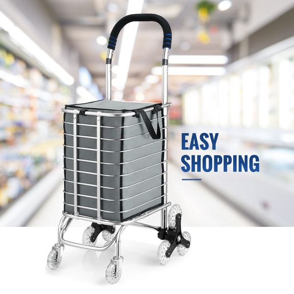 Collapsible Shopping Trolley Cart Folding Shopping Bag on Wheels Grey