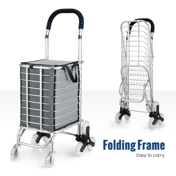 Collapsible Shopping Trolley Cart Folding Shopping Bag on Wheels Grey