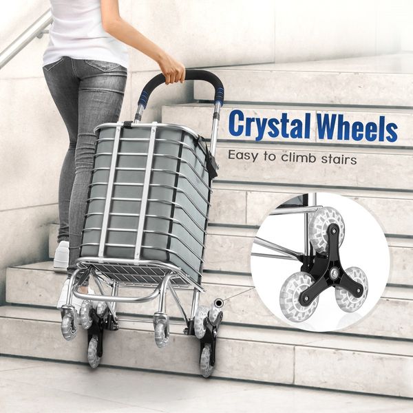 Collapsible Shopping Trolley Cart Folding Shopping Bag on Wheels Grey