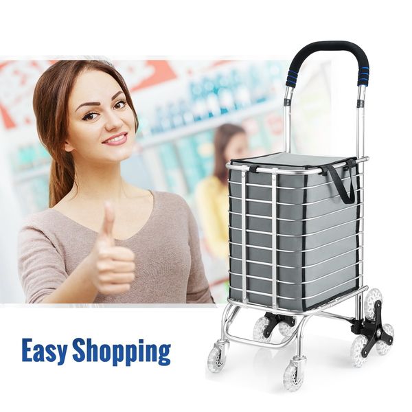 Collapsible Shopping Trolley Cart Folding Shopping Bag on Wheels Grey