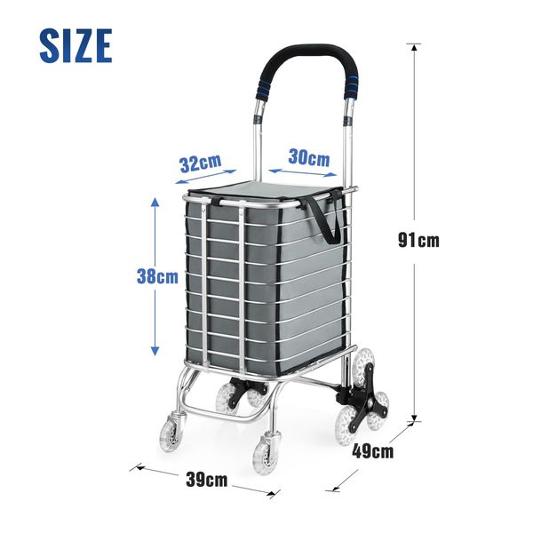 Collapsible Shopping Trolley Cart Folding Shopping Bag on Wheels Grey