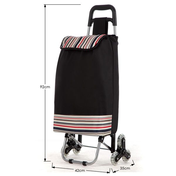 Multi Terrain Aluminium Shopping Trolley Foldable Cart Waterproof Nylon Bag Tri-Wheel Black