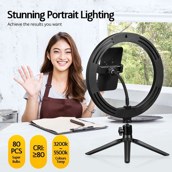 10 Inch LED Ring Light Selfie Ring Light with Desktop Stand for Live Video Photography