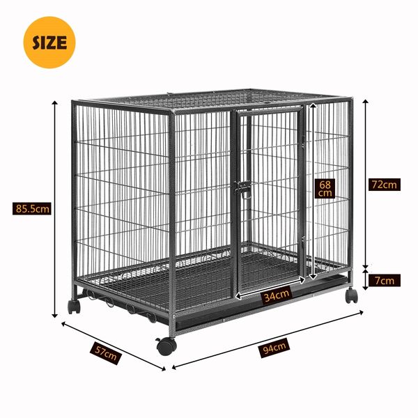 Dog Crate Doggy Playpen Puppy Kennel Pet Cat Rabbit House Metal Heavy Duty Wheels Tray 36 Inch