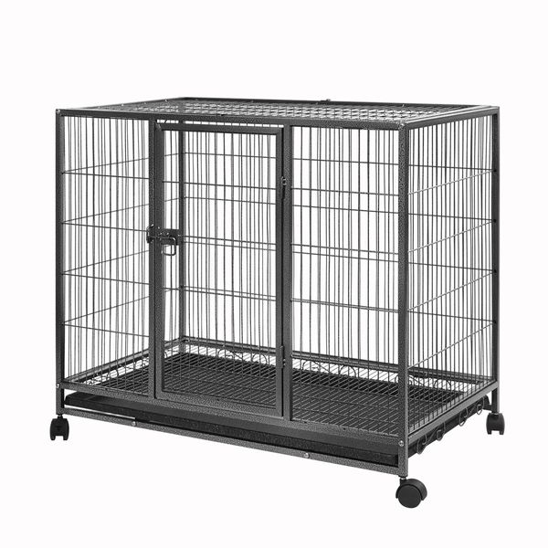 Dog Crate Doggy Playpen Puppy Kennel Pet Cat Rabbit House Metal Heavy Duty Wheels Tray 36 Inch