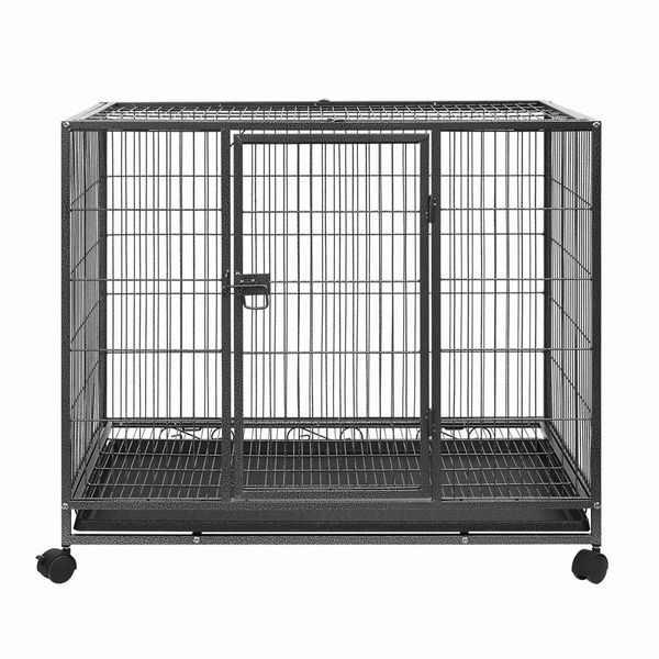 Dog Crate Doggy Playpen Puppy Kennel Pet Cat Rabbit House Metal Heavy Duty Wheels Tray 36 Inch