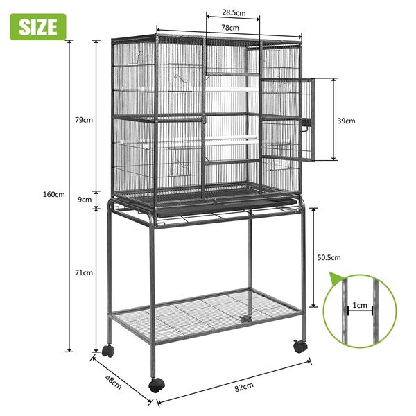 Large Bird Cage Aviary Budgie Parrot Canary House Pet Cockatiel Flight Enclosure Perches on Wheels Indoor Wrought Iron