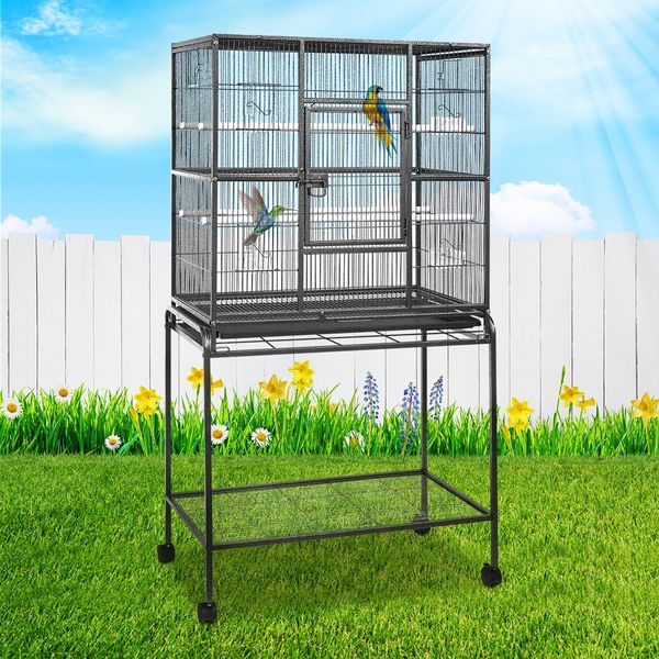 Large Bird Cage Aviary Budgie Parrot Canary House Pet Cockatiel Flight Enclosure Perches on Wheels Indoor Wrought Iron