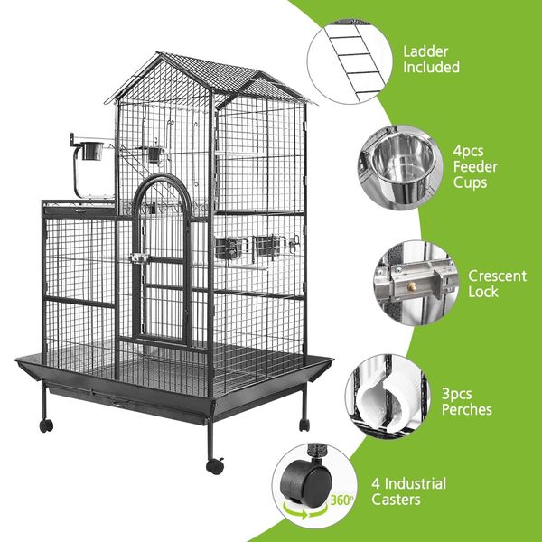 Large Bird Cage Flight Aviary Pet Parrot House Budgie Canary Cockatiel Enclosure Perches on Wheels Indoor Play Top