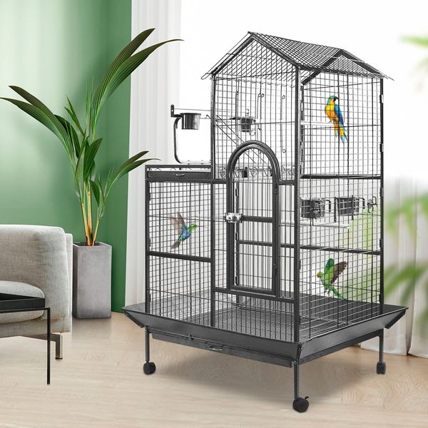 Large Bird Cage Flight Aviary Pet Parrot House Budgie Canary Cockatiel Enclosure Perches on Wheels Indoor Play Top