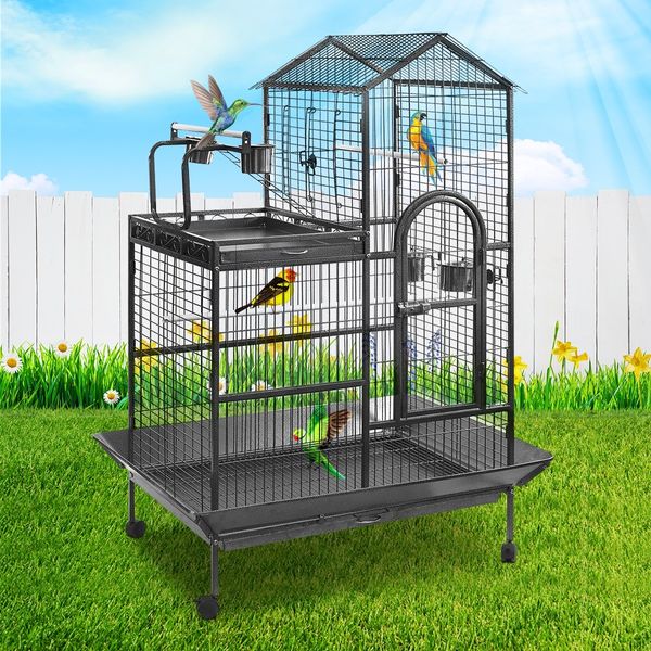 Large Bird Cage Flight Aviary Pet Parrot House Budgie Canary Cockatiel Enclosure Perches on Wheels Indoor Play Top