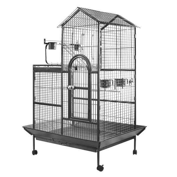 Large Bird Cage Flight Aviary Pet Parrot House Budgie Canary Cockatiel Enclosure Perches on Wheels Indoor Play Top