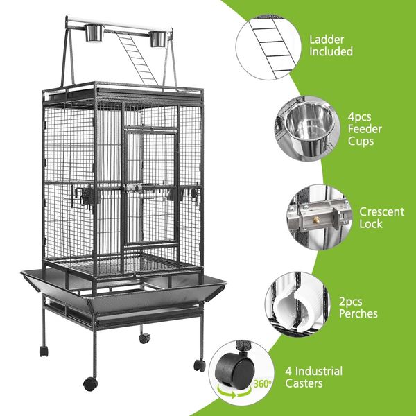 Large Bird Cage Budgie House Parrot Flight Aviary Canary Cockatiel Pet Enclosure Perches on Wheels Indoor Play Top 173cm