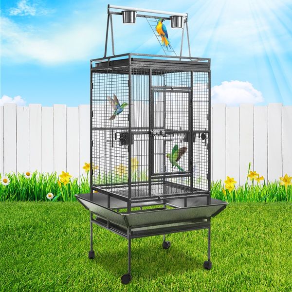 Large Bird Cage Budgie House Parrot Flight Aviary Canary Cockatiel Pet Enclosure Perches on Wheels Indoor Play Top 173cm